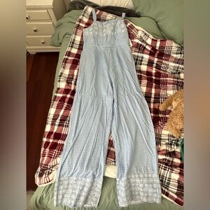 blue plaid romper/jumpsuit